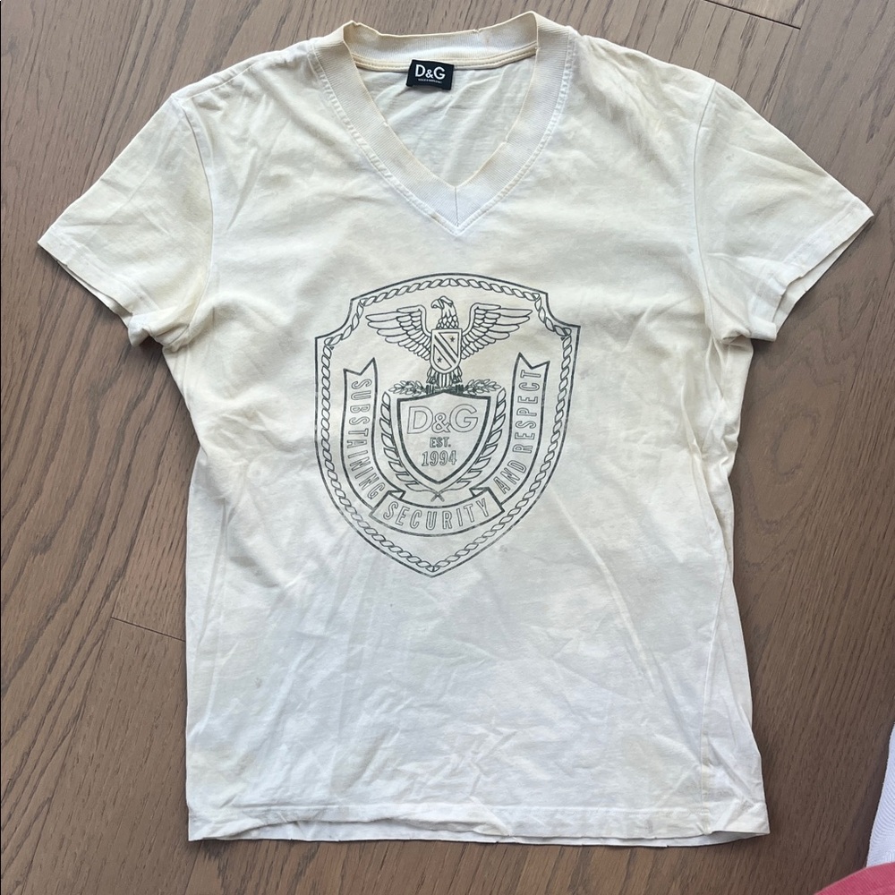 D&G Vintage-look V-Neck Tee with Emblem